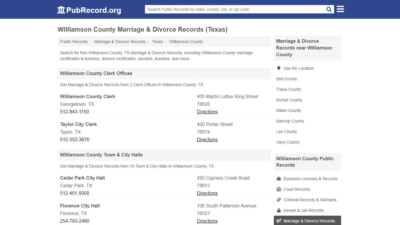Williamson County Marriage & Divorce Records (Texas)